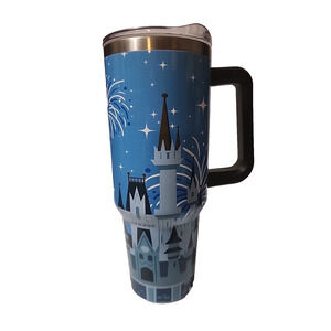 Cartoon Castle Travel Trumbler 40 Oz Lid & Straw Stainless Steel Insul 10" Tall